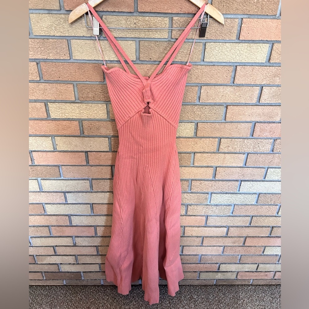 NWT Anna Quan Galina Rib-Knit Halter Midi Dress in Watermelon Size 8 - Picture 5 of 10